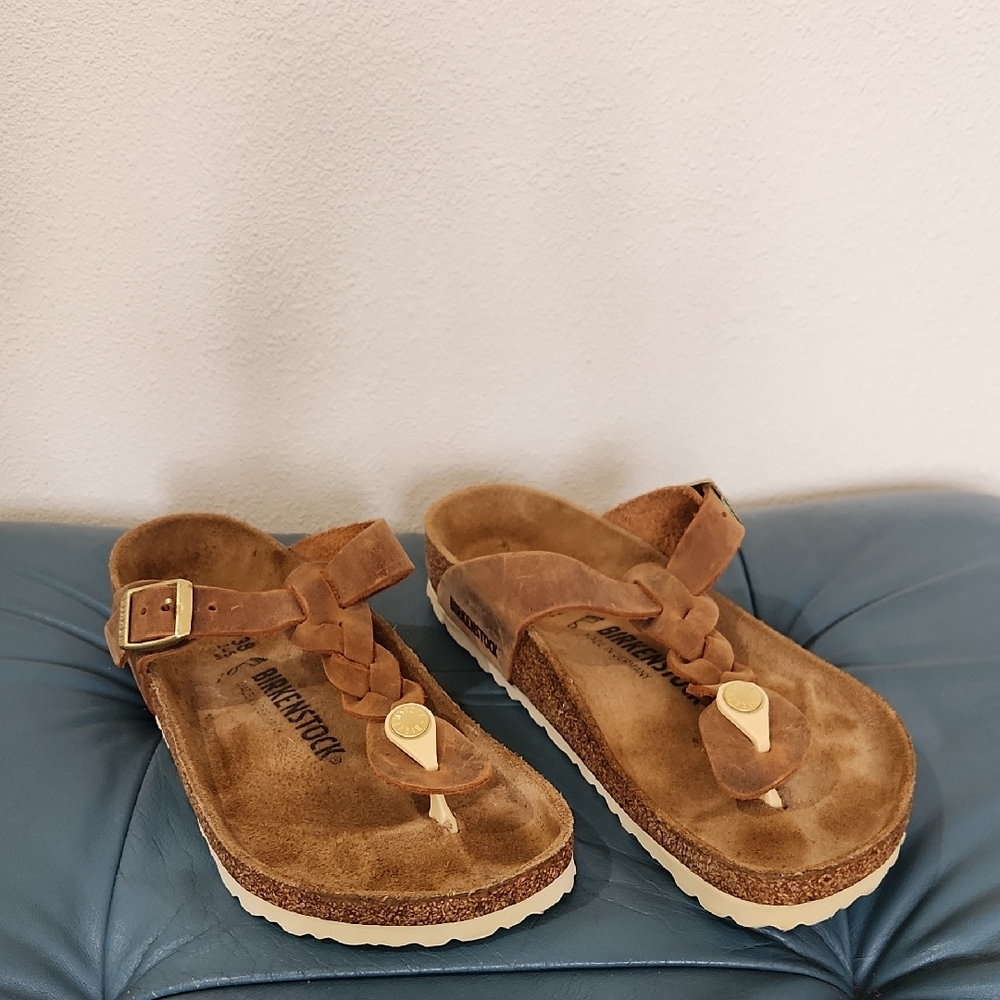 Birkenstock Braided Gizeh Cognac Oiled Leather Sandal Size 38 7/8